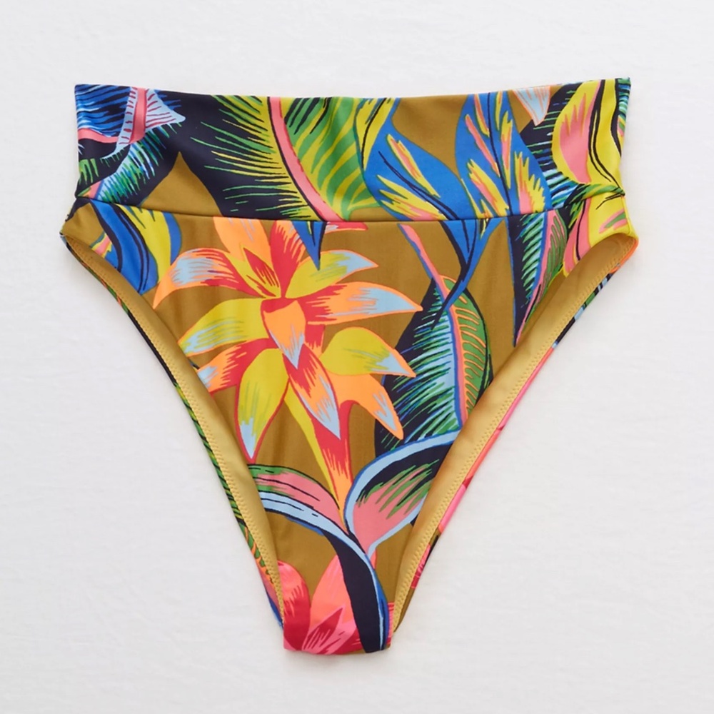 NWT American Eagle Aerie Tropical High Cut Cheeky Bikini Bottom